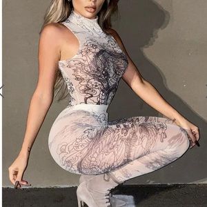 Mesh bodysuit/legging two piece outfit